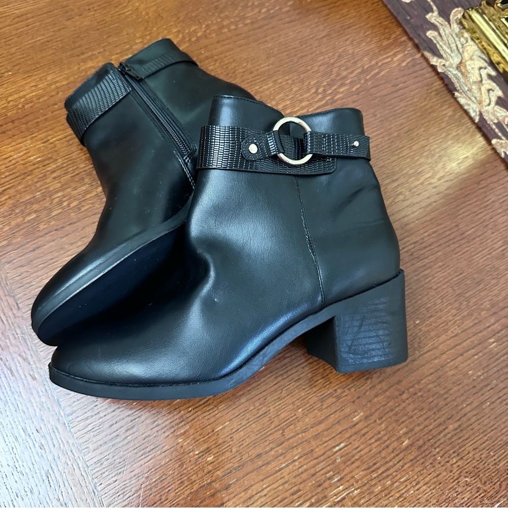 Ann Taylor Black Ankle Boots with Gold Buckle